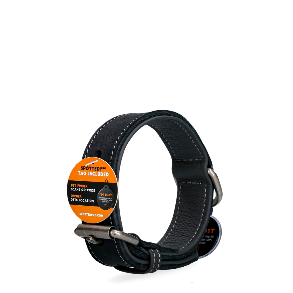 Spotted! Pro Leren Halsband Zwart 2,5 x 40 cm - Afbeelding 3